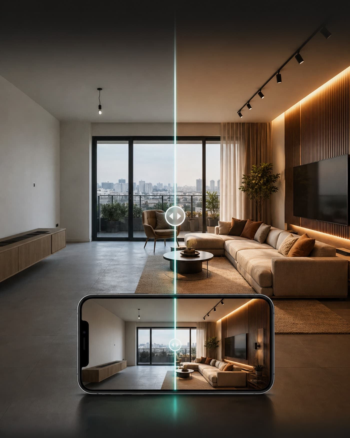 Before and after room visualization from a phone photo