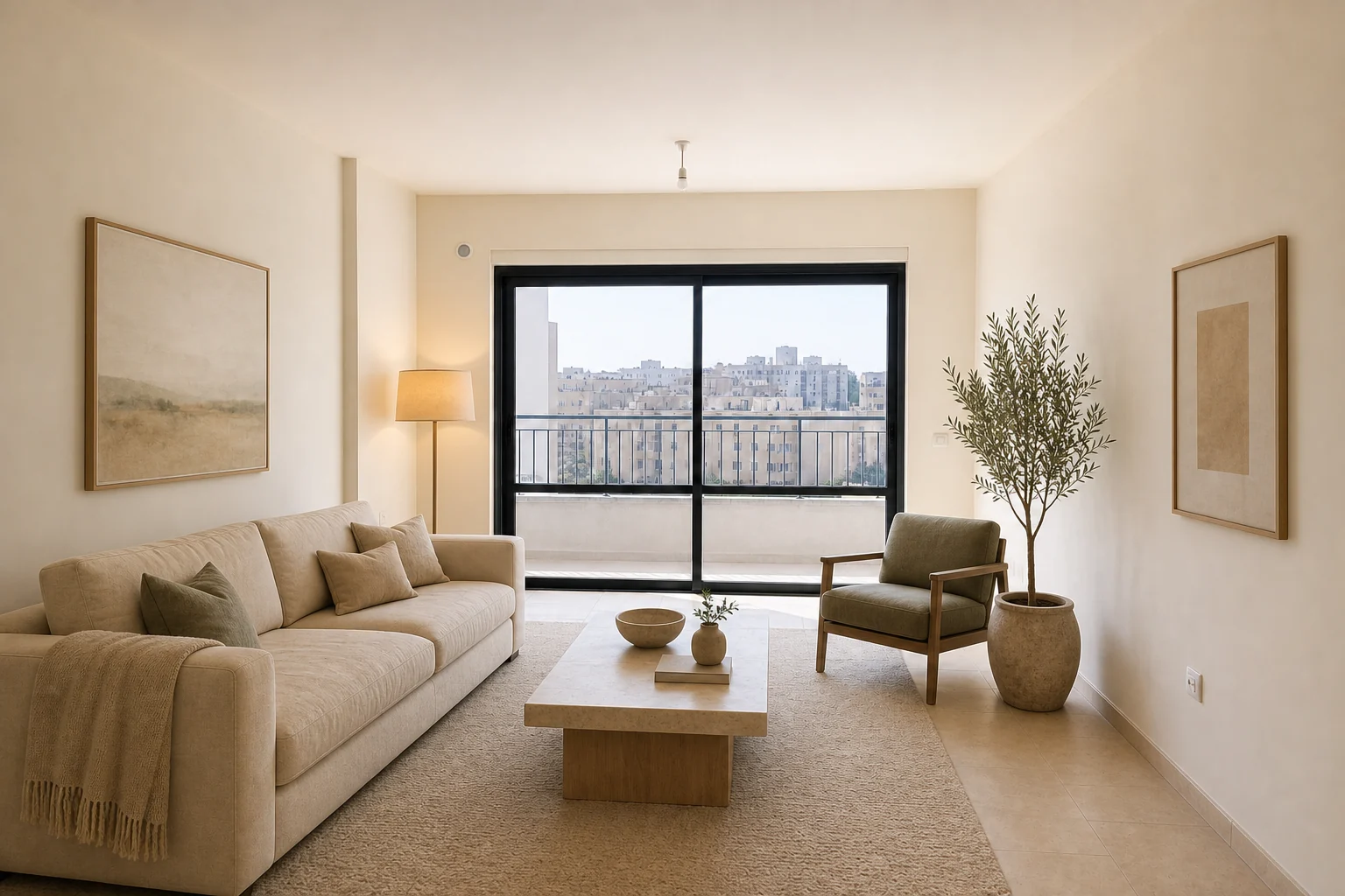 Empty living room to a warm home - after